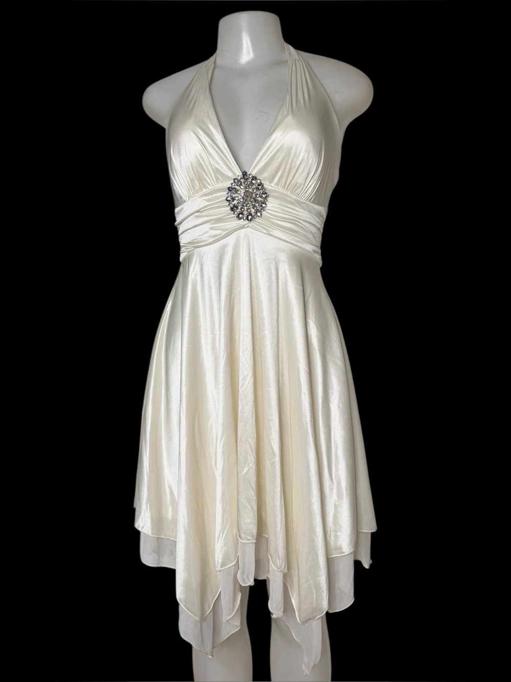 Y2K My Michelle Ivory Handkerchief Hem Halter Dress Formal Prom Fairycore S